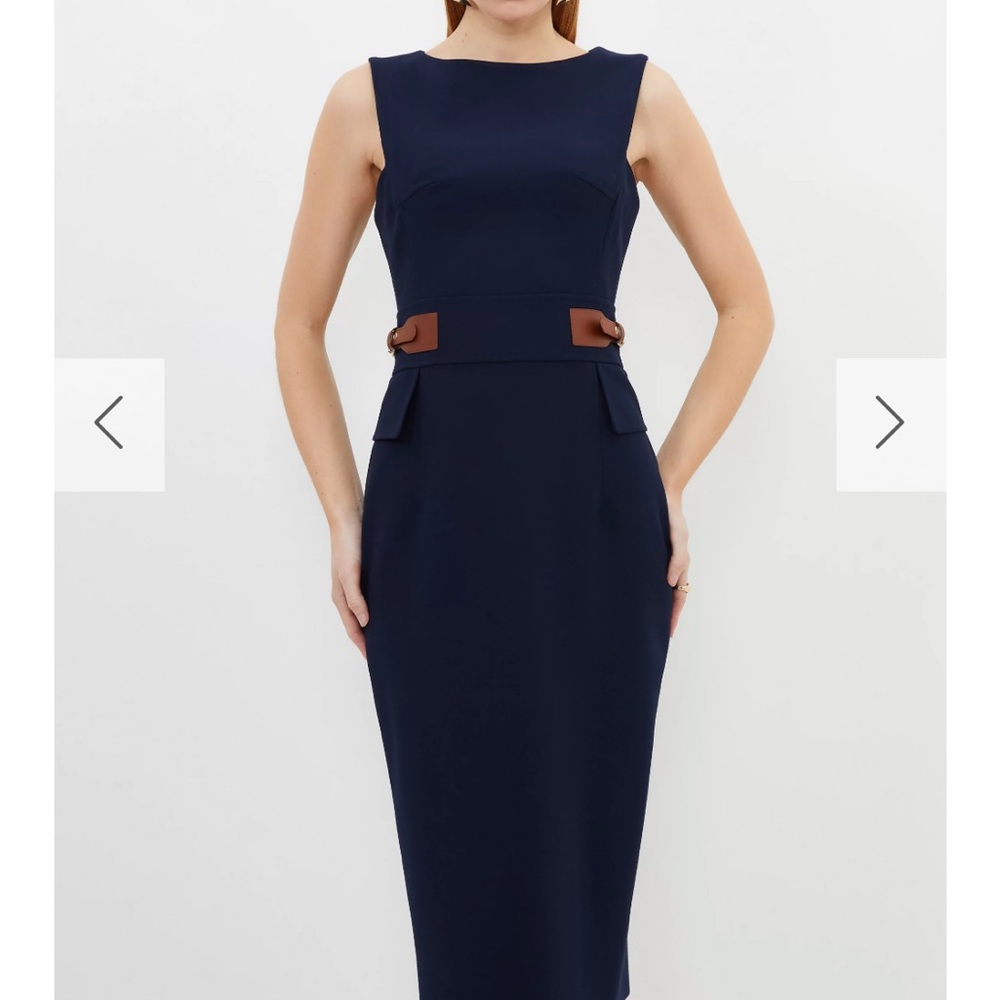 Karen Millen Compact Stretch Tab Waist Detail Tailored Midi Dress